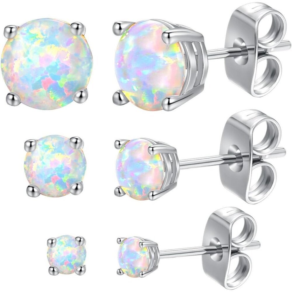 Elegant 18K Rose Gold Plated Opal Stud Earrings - Hypoallergenic Comfort in 6MM
